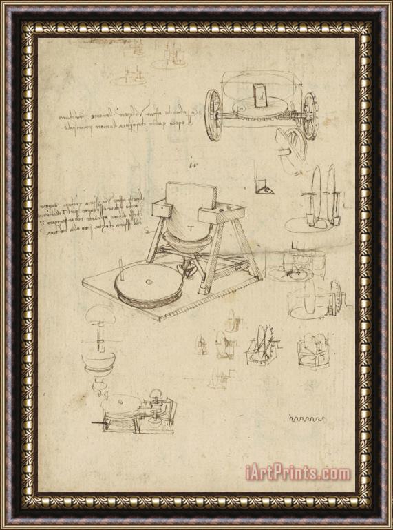 Leonardo da Vinci Polishing Machine Formed By Two Wheeled Carriage From Atlantic Codex Framed Print