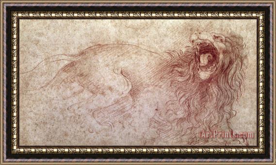 Leonardo da Vinci Sketch Of A Roaring Lion Framed Print