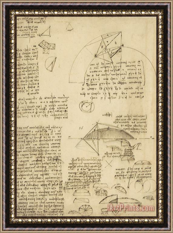 Leonardo da Vinci Small Front View Of Church Squaring Of Curved Surfaces Triangle Elmain Or Falcata Framed Print