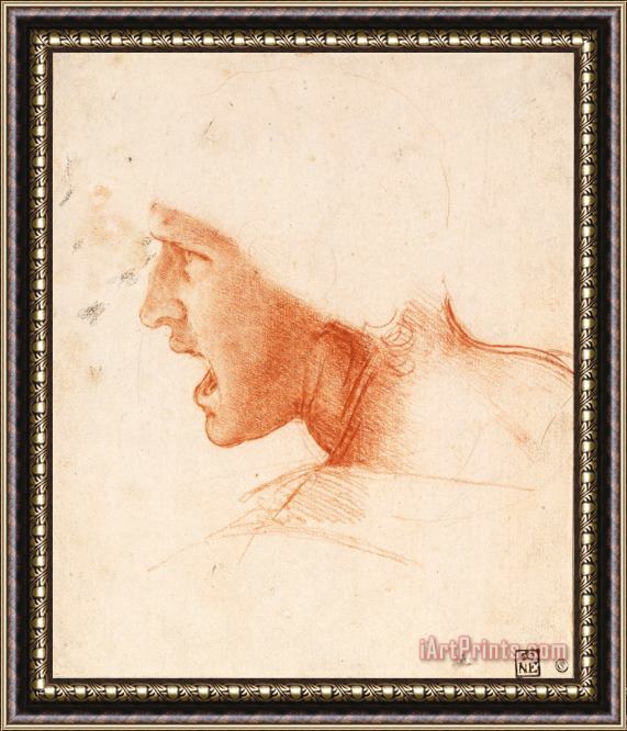Leonardo da Vinci Study Of A Warrior's Head For The Battle Of Anghiari Framed Painting
