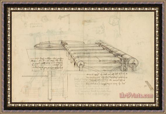 Leonardo da Vinci Teaselling Machine To Manufacture Plush Fabric From Atlantic Codex Framed Print
