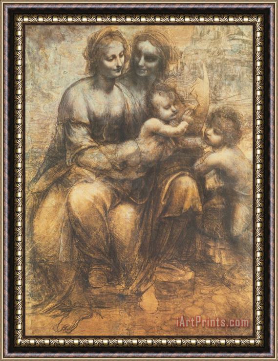 Leonardo da Vinci The Virgin And Child With Saint Anne And The Infant Saint John The Baptist Framed Painting