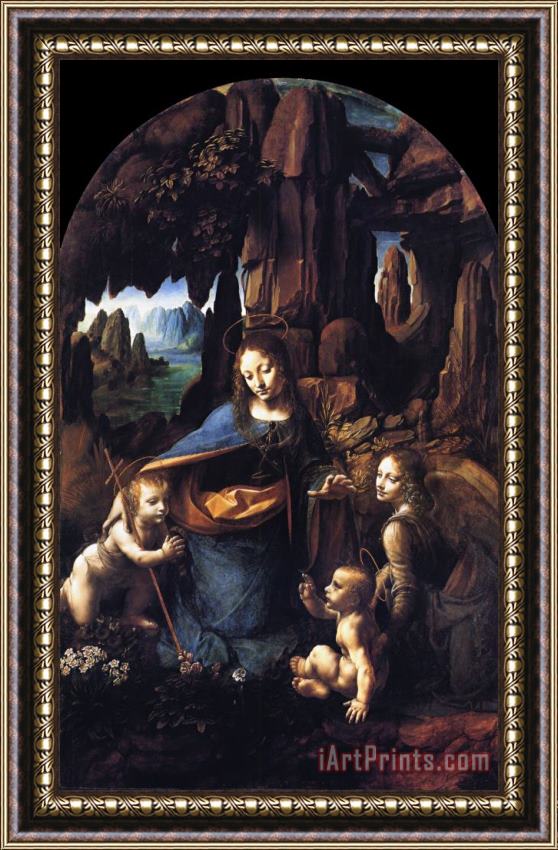Leonardo da Vinci Virgin of The Rocks Framed Painting