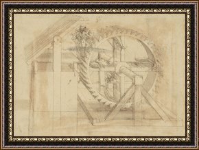 Babys First Steps Framed Prints - War Machine Composed Of Big Wheel With 44 Steps Set In Motion By Weight Of Ten Men And By Soldier by Leonardo da Vinci
