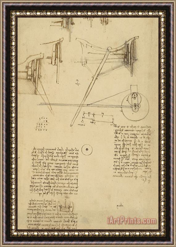 Leonardo da Vinci Wheels And Pins System Conceived For Making Smooth Motion Of Carts From Atlantic Codex Framed Print