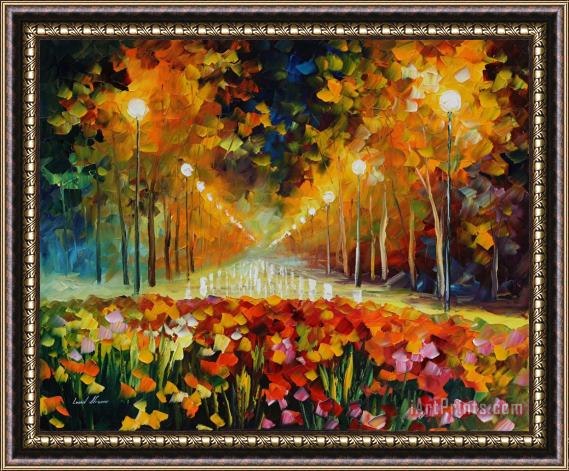 Leonid Afremov Alley Of Roses Framed Painting