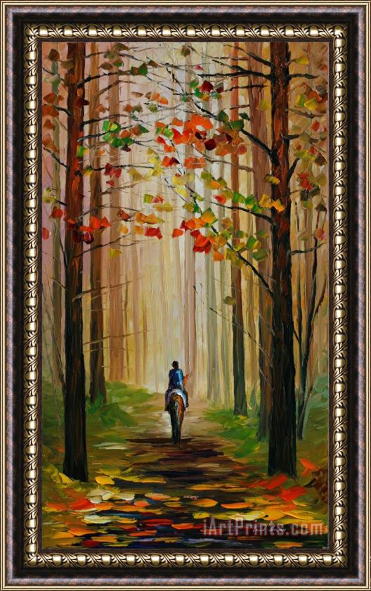 Leonid Afremov Autumn Stroll On A Horse Framed Print