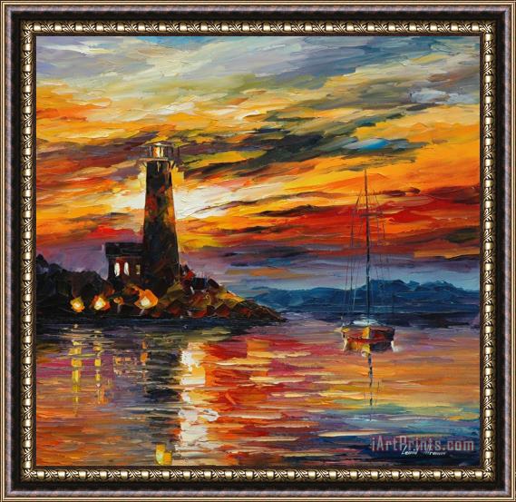 Leonid Afremov By The Lighthouse Framed Painting