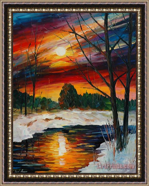 Leonid Afremov December Winter Sunset Framed Print