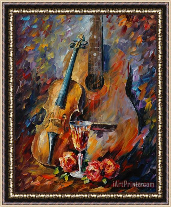 Leonid Afremov Guitar And Violin Framed Painting