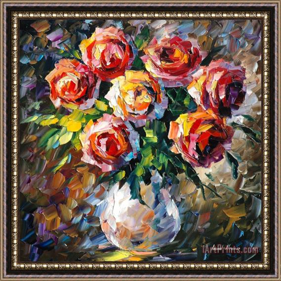 Leonid Afremov Lovely Flowers Framed Painting
