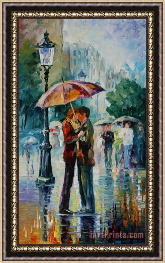 Leonid Afremov Rainy Kiss Framed Print
