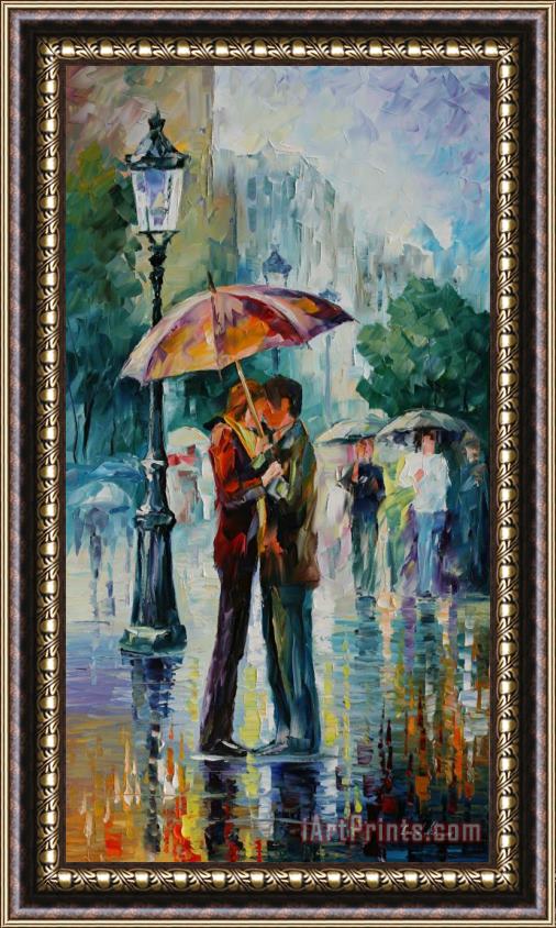 Leonid Afremov Rainy Kiss Framed Painting
