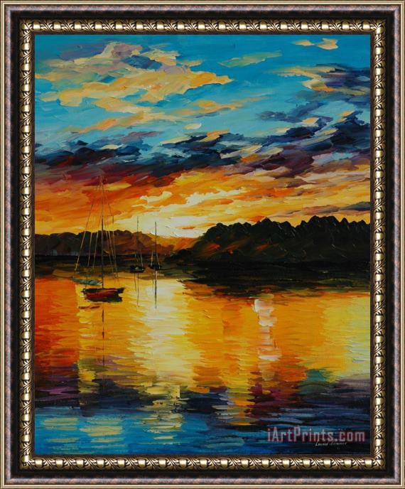 Leonid Afremov Reflections Of The Sunset Framed Print