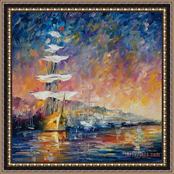 Leonid Afremov Sailboats In Sunrise Framed Painting