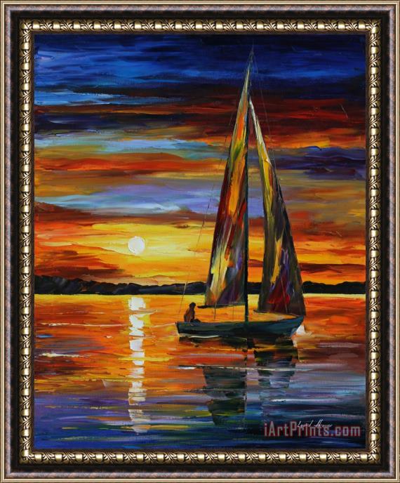 Leonid Afremov Sailing By The Shore Framed Print