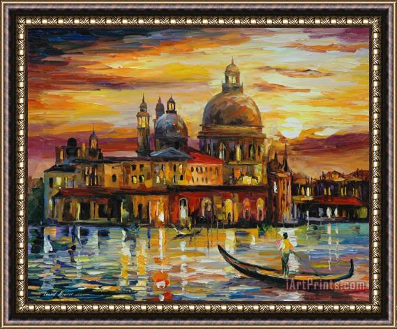 Leonid Afremov The Golden Skies Of Venice Framed Painting