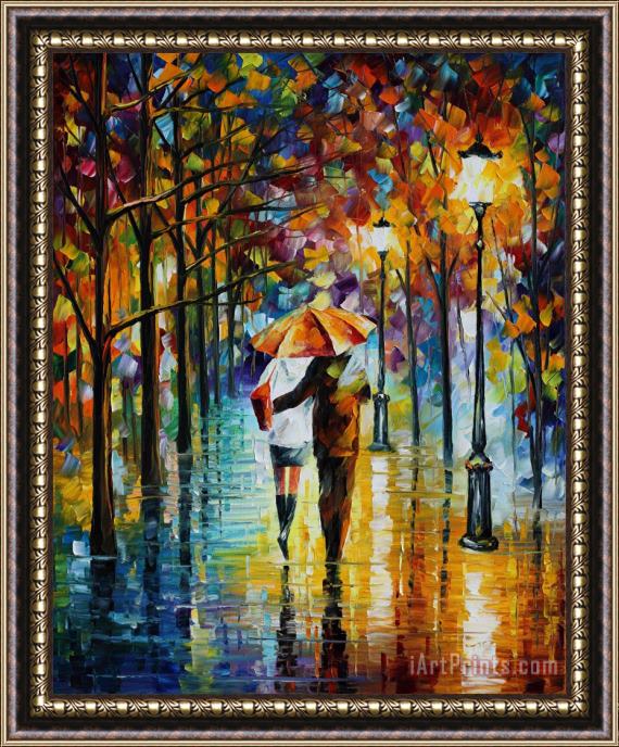 Leonid Afremov Under the red umbrella Framed Painting