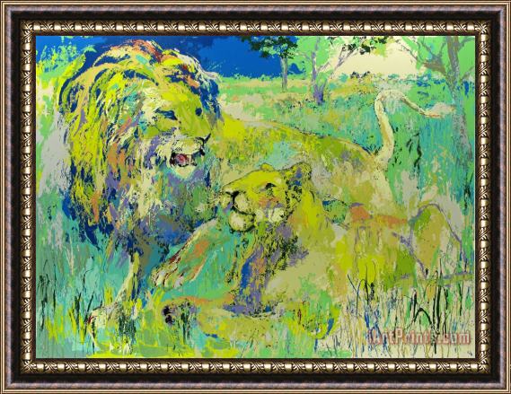 Leroy Neiman Lion Couple Framed Painting