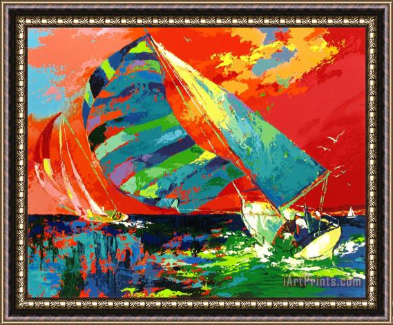 Leroy Neiman Orange Sky Sailing Framed Print