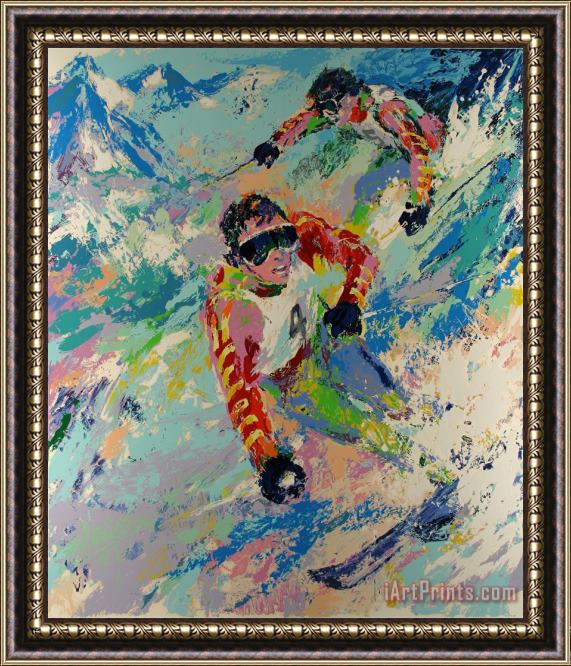 Leroy Neiman Skiing Twins Framed Print