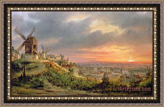 Louis Jacques Mande Daguerre View of the Butte Montmartre Framed Painting