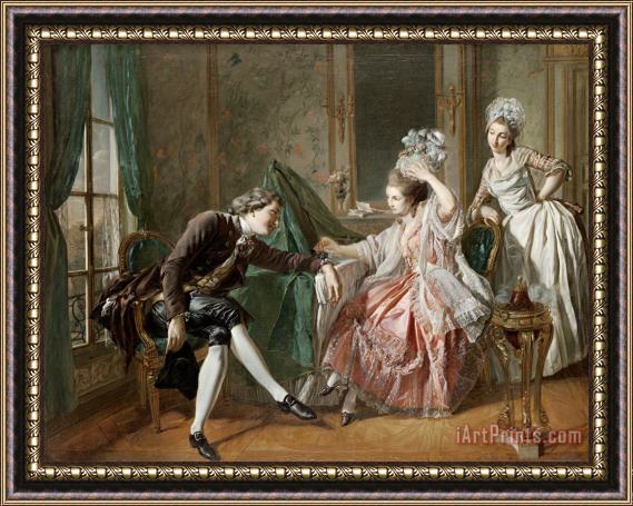 Louis Rolland Trinquesse An Elegant Interior with Two Ladies And a Gentleman Framed Print