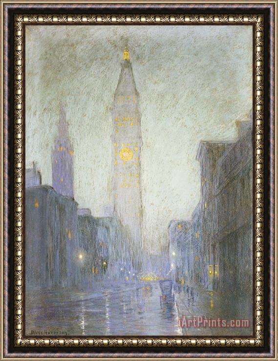 Lowell Birge Harrison Madison Avenue at Twilight Framed Painting