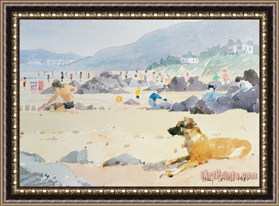 Lucy Willis Dog On The Beach Woolacombe Framed Print