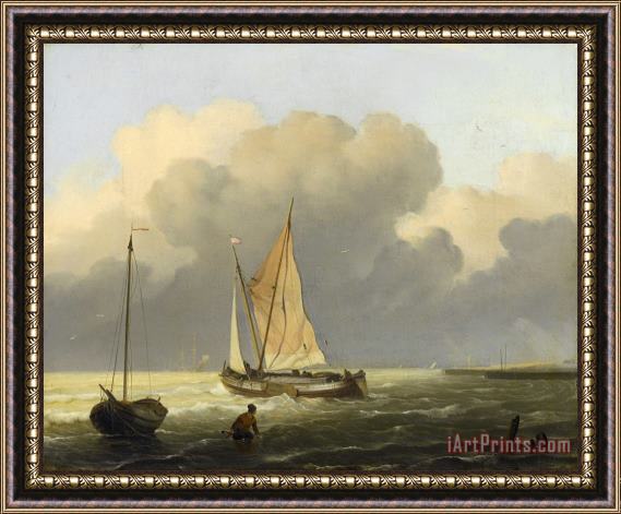 Ludolf Backhuysen Seas Off The Coast, with Spritsail Barge Framed Print