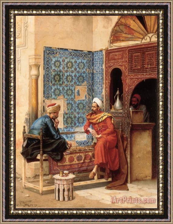 Ludwig Deutsch The Chess Game Framed Painting