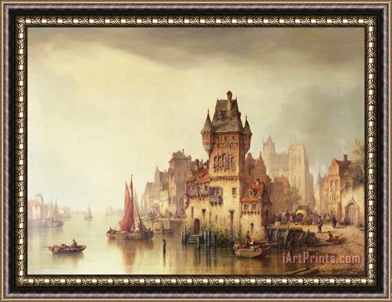Ludwig Hermann A View on the River Dordrecht Framed Print