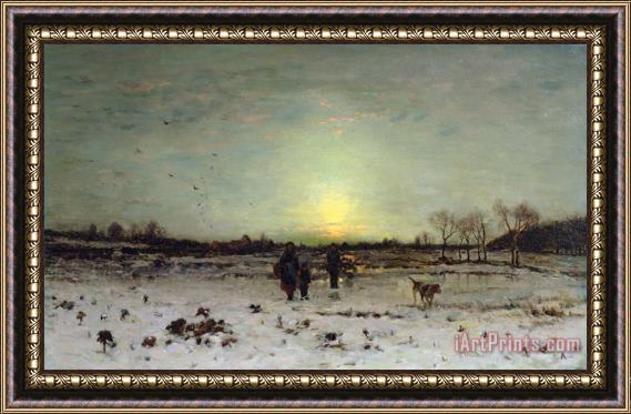 Ludwig Munthe Winter Landscape at Sunset Framed Painting