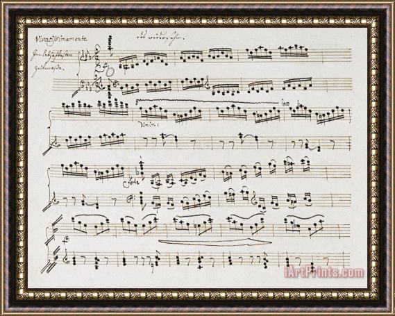Ludwig van Beethoven Manuscript of The Second And Third Movements, Piano Sonata in E Flat Framed Painting