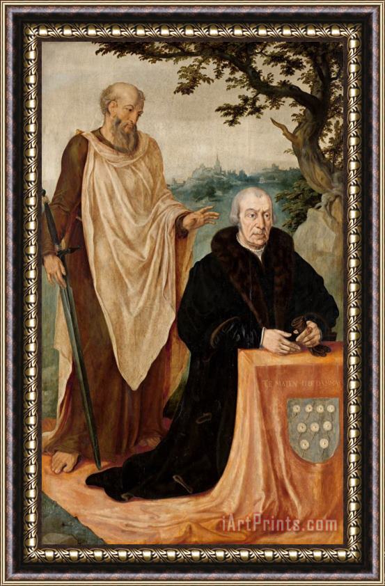 Maarten van Heemskerck Portrait of The Donor Matelief Dammasz. with Saint Paul Framed Painting