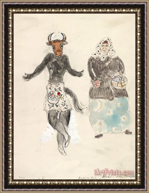 Marc Chagall A Russian Baba And a Cow, Costume Design for Aleko (scene Iv). (1942) Framed Print
