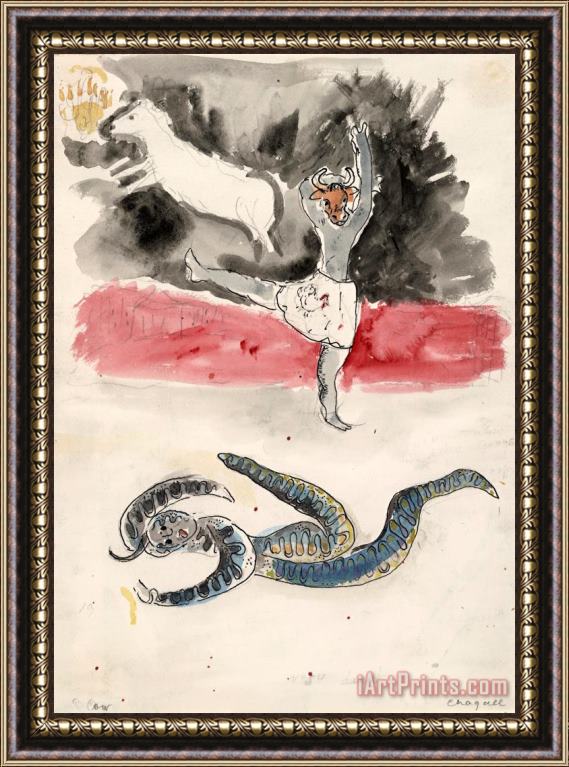 Marc Chagall A Snake And a Cow, Costume Design for Aleko (scene Iv). (1942) Framed Painting