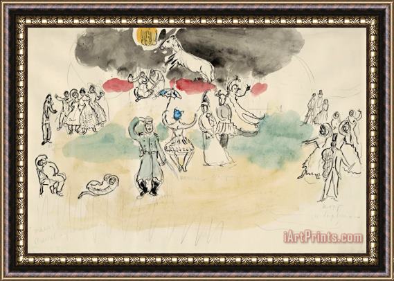 Marc Chagall Aleko's Fantasy. Sketch for The Choreographer for Scene IV of The Ballet Aleko. (1942) Framed Print