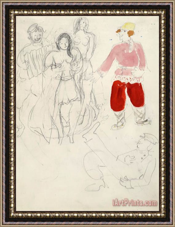 Marc Chagall Bathers And Youths, Sketch for The Choreographer for Aleko (scene Iii). (1942) Framed Print