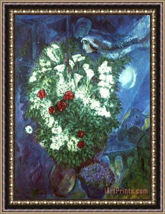 Marc Chagall Bouquet with Flying Lovers Framed Painting