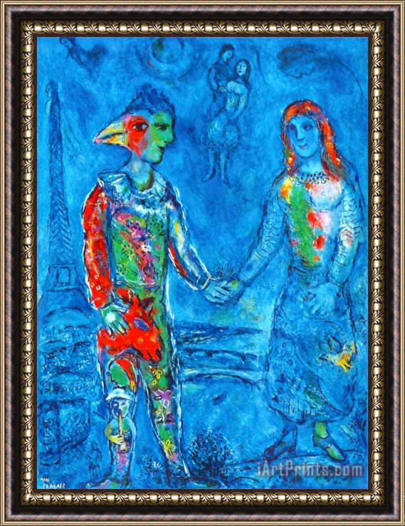 Marc Chagall Couple in Blue Framed Painting