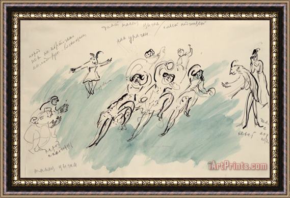 Marc Chagall Dance of The Gypsies. Sketch for The Choreographer for Scene 4 of The Ballet Aleko. (1942) Framed Painting