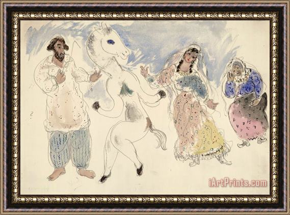 Marc Chagall Gypsies And a Horse, Costume Design for Aleko (scene Iv). (1942) Framed Painting