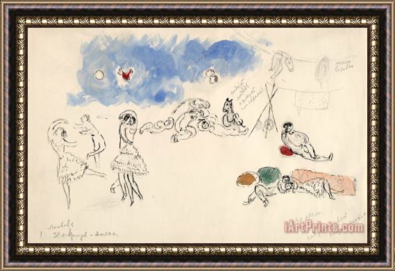Marc Chagall Lovemaking, Sketch for The Choreographer for Aleko (scene I). (1942) Framed Painting