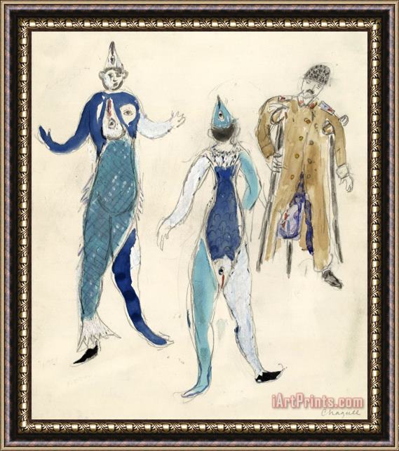 Marc Chagall Two Fish And a Veteran. Costume Design for Scene IV of The Ballet Aleko. (1942) Framed Painting