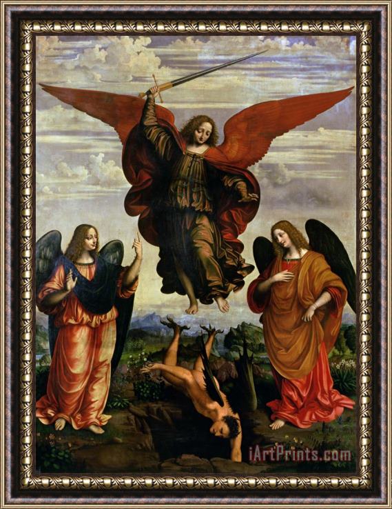 Marco DOggiono The Archangels triumphing over Lucifer Framed Painting