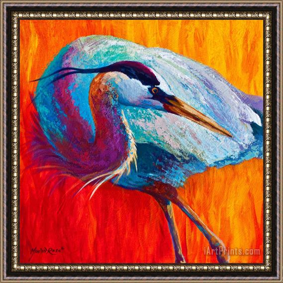 Marion Rose Second Glance - Great Blue Heron Framed Painting