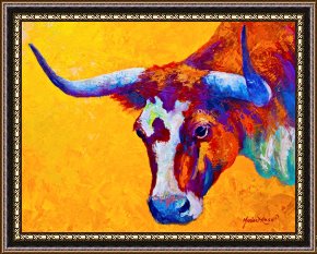 Study for Les Foins Framed Prints - Texas Longhorn Cow Study by Marion Rose