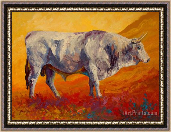 Marion Rose White Bull Framed Painting