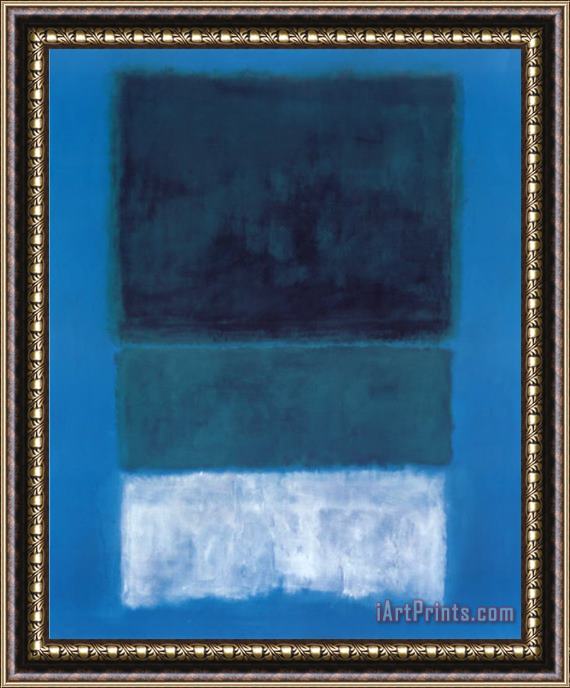 Mark Rothko No 14 White And Greens in Blue Framed Painting